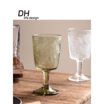 DH 復古玻璃杯 高顏值復古浮雕高腳杯女生家用葡萄酒杯威士忌酒杯