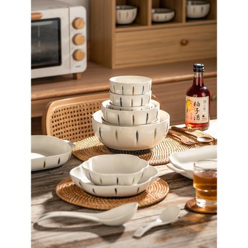 家用碗碟餐具碗盤套裝窯變釉下手彩居家高檔日式千葉餐具陶瓷盤碗