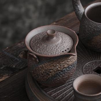 古早燒石紋手抓壺 粗陶茶壺陶瓷泡茶器單壺家用日式復古鎏金茶具
