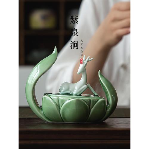 JOJO'S L. PD.紫泉澗.一鹿蓮升蓮花露營小號綠色香爐陶瓷 | 奇光