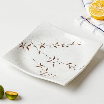 日本進口白色櫻花陶瓷日式餐具方形盤壽司盤菜盤家用刺身盤子餐盤