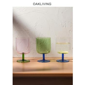 oakliving高硼矽玻璃彩色高腳玻璃杯家用紅酒杯撞色創意擺件水杯