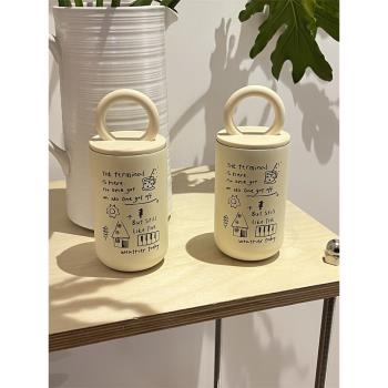 （塗鴉系列保溫杯）自制復古英文字母手提大容量簡約咖啡杯保冷杯