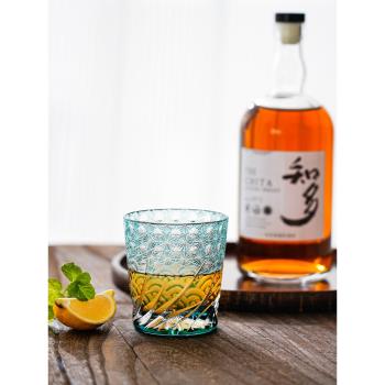 日本進口山田硝子祥雲威士忌杯水晶玻璃酒杯江戶切子日式洋酒杯