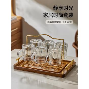 高硼矽玻璃杯家用高檔帶把手喝水杯子客廳待客透明加厚泡茶杯套裝