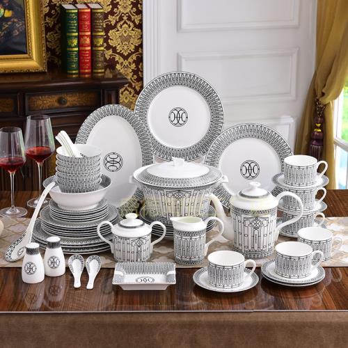 歐式58頭骨瓷餐具套裝家用陶瓷碗勺盤子咖啡杯碟餐盤組合喬遷送禮