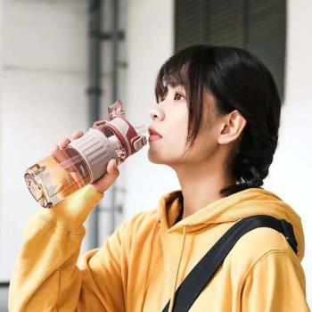 簡約水杯女夏季大容量吸管杯高顏值塑膠帶刻度男學生大人運動杯子
