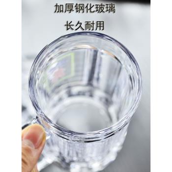 鋼化玻璃杯帶把手棋牌室茶樓個人專用麻將茶杯耐高溫防摔啤酒杯子