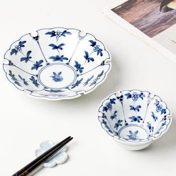 日本進口有田燒青花陶瓷高臺缽點心碟小食碟日式餐具雪輪復古盤子