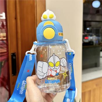 兒童奧特曼水杯孩上學專用卡通吸管杯學生大容量便攜塑膠水杯子