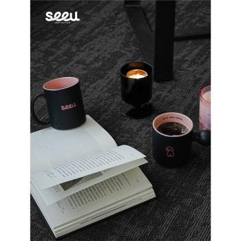 seeu丨black pink黑粉芭比甜心炻瓷馬克杯水杯咖啡杯子350ml