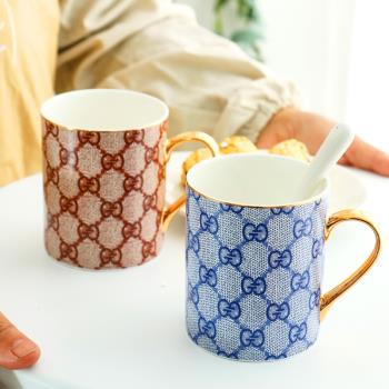 英倫歐式出口陶瓷情侶馬克杯水杯下午茶輕奢杯子咖啡杯帶蓋送勺子