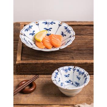 日本進口有田燒陶瓷青花雪輪飯碗圓盤小碗手繪日式餐具家用復古風