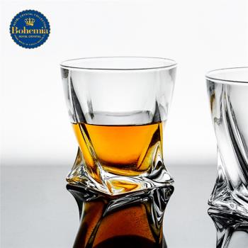 捷克進口BOHEMIA水晶玻璃創意扭紋威士忌杯厚款洋酒杯創意啤酒杯