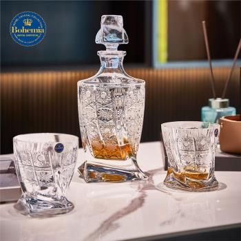 捷克BOHEMIA進口水晶玻璃威士忌杯 洋酒杯 酒樽手工車刻酒具套裝