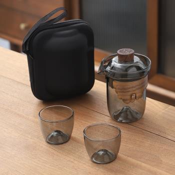 旅行功夫茶具快客杯戶外隨身包耐熱玻璃一壺二杯便攜式套裝泡茶壺