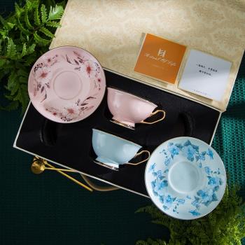 北歐輕奢咖啡杯高檔精緻陶瓷高顏值杯碟套裝情侶杯子一對送禮盒裝