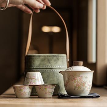 汝窯高階旅行茶具戶外快客杯便攜式套裝隨身露營手抓壺泡喝茶裝備
