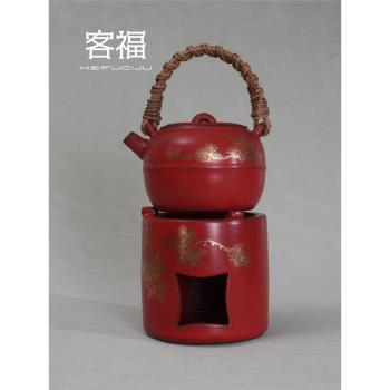 客福蘇打釉藤編煮茶壺套裝家用炭火酒精爐陶瓷燒水壺溫茶爐圍爐
