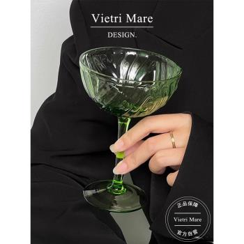 Vietri Mare玻璃杯復古豎紋綠色紅酒杯雞尾酒杯高顏值杯子丨皮特