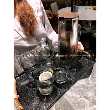 ins輕奢日本玻璃水杯冷水壺套裝夏季涼水壺家用耐高溫加厚帶託盤