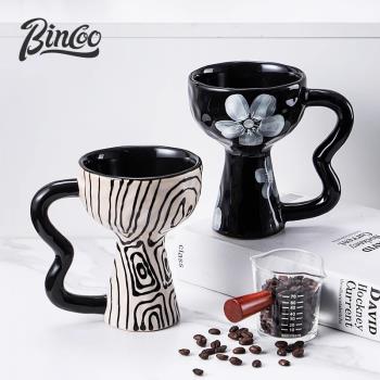 Bincoo典雅復古風高腳咖啡杯陶瓷杯高顏值手工創意精緻甜品杯子