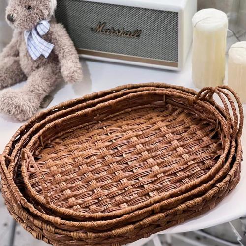 仿藤水果籃手工編織藤編日式面包籃饅頭筐客廳家用收納筐竹編托盤