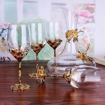 高檔歐式琺瑯彩紅酒杯醒酒器家用結婚禮品套裝杯高腳杯葡萄酒