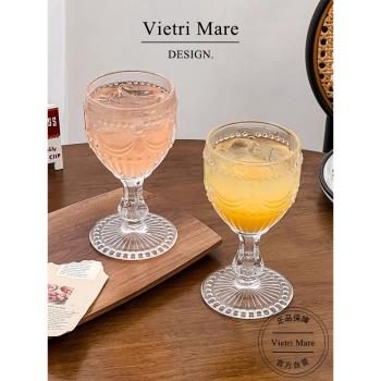 Vietri Mare玻璃杯中古浮雕高腳紅酒杯葡萄酒杯高顏值杯子丨錢寧