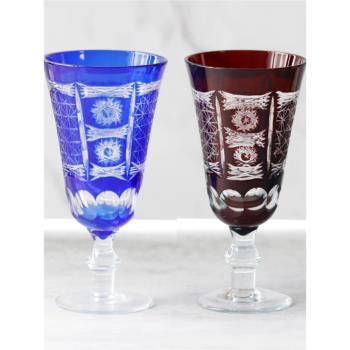 金致日本江戶切子玻璃杯日式手工雕刻高腳杯葡萄酒杯紅酒杯送禮物