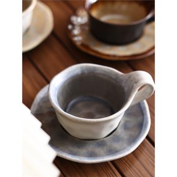 復古咖啡拉花杯窯變冰裂釉陶瓷杯馬克杯中式茶杯擺拍中古杯碟套裝