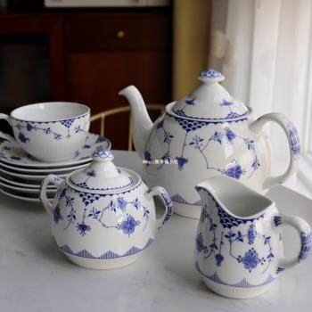 外貿出口復古歐式丹麥唐草茶具15頭陶瓷咖啡壺糖缸奶罐茶壺釉下彩