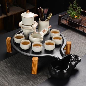 茶盤家用簡約排水式陶瓷茶托石磨幹泡茶臺儲水式茶海功夫茶具套裝