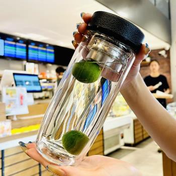 高階感杯子男士雙層玻璃杯耐熱防爆耐高溫家用泡茶杯茶水分離水杯