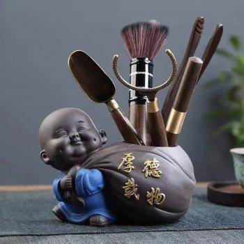 紫砂小和尚收納桶茶夾茶筆黑檀木茶道六君子高檔功夫茶具配件大全