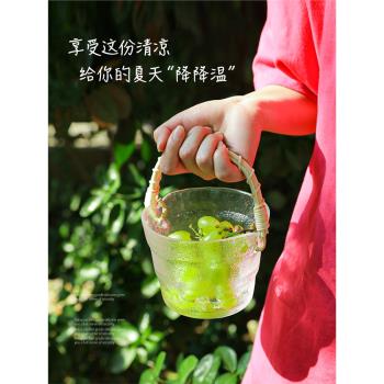 網紅小冰桶高顏值耐冷儲冰桶手提玻璃水果桶商用冰鎮飲料啤酒桶
