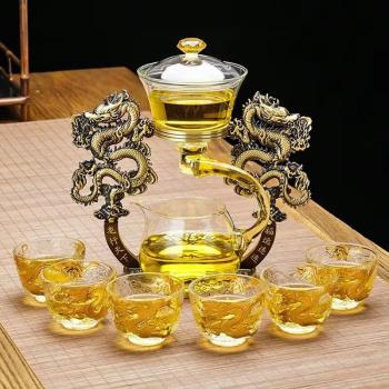 2025新款純銅雙龍玻璃茶具自動套裝茶壺家用功夫高檔懶人泡茶神器