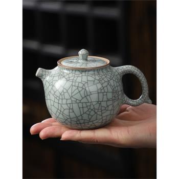 陶瓷功夫茶具單茶壺哥窯粉青手抓泡茶壺家用中式大號可開片冰裂