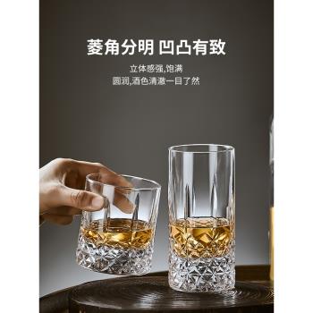高階人工雕刻威士忌酒杯洋酒杯玻璃直身水晶杯手工刻花打磨酒杯