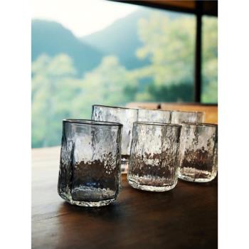 日式手工錘紋玻璃杯子家用厚底果汁冷飲杯ins啤酒威士忌冰咖啡杯