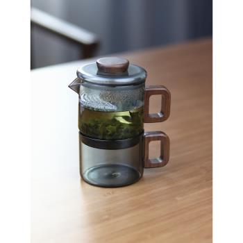 高顏值一壺一杯一人飲茶具 小號200ml子母月牙壺耐高溫玻璃泡茶壺