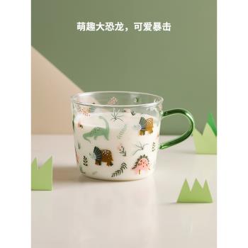 藍蓮花家居ins風早餐杯玻璃家用牛奶杯大容量燕麥杯卡通馬克杯子