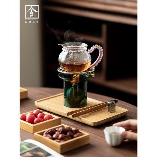 手工編織款玻璃公道杯家用分茶器大容量高檔提梁煮茶壺酒精加熱爐