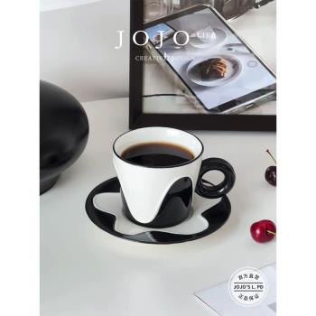 JOJOS L. PD.Word.黑白波浪紋咖啡杯蝶套裝創意黑白陶瓷杯| 序歌