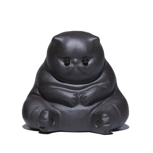 肥嘟嘟可愛生氣貓宜興紫砂茶寵雕塑招財貓精品茶具可養手工小擺件|茶寵