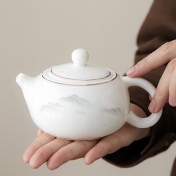 德化白瓷陶瓷茶壺功夫茶具整套家用羊脂玉西施壺過濾泡茶刻字單壺