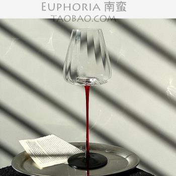 EUPHORIA高階感輕奢密稜紅桿黑底高腳杯子紅酒杯葡萄酒杯雞尾酒杯