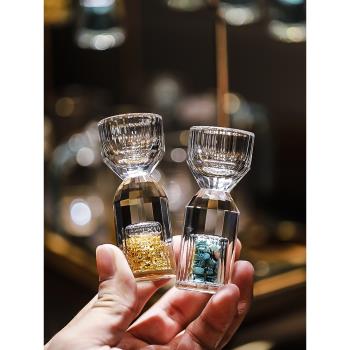 高檔手工金箔白酒杯水晶玻璃分酒器套裝家用輕奢子彈杯一口小酒盅