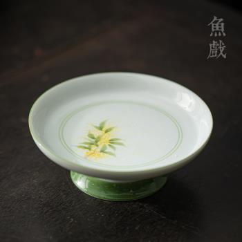 手工陶瓷壺承茶盤復古手繪桂花茶點盤茶壺託盤茶托功夫茶道零配件