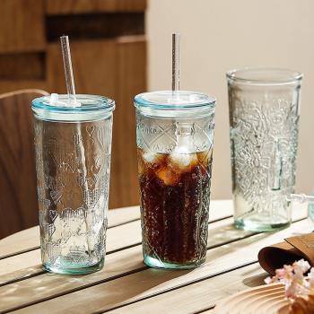 VSM西班牙玻璃吸管杯女生夏家用高顏值水杯果汁飲料可樂杯子ins風